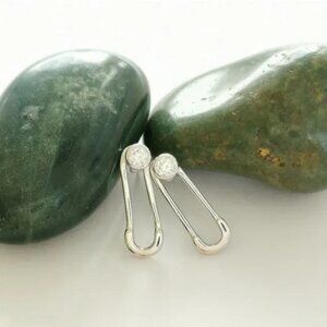 Safety Pin earrings  Sterling Silver CZ small New Baby Shower Gift